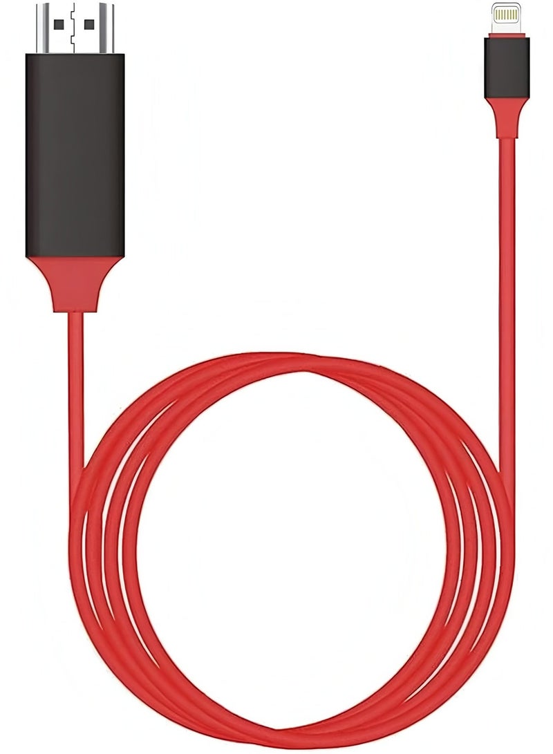 أبلينم محول Lightning إلى HDMI، كابل تلفزيون عالي الدقة 1080 بكسل معتمد من Apple MFi، متوافق مع iPhone وiPad وموصل شاشة مزامنة AV الرقمية على شاشة تلفزيون عالية الدقة وجهاز عرض (أحمر) - Image 1